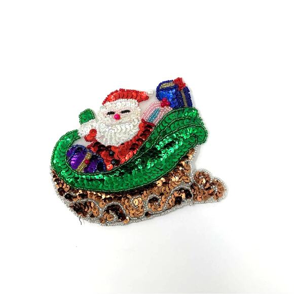 Vintage Santa Patch Sequins Santa’s Sleight with gifts - Picture 1 of 4